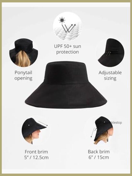 Ultra-Wide Cotton Linen Sun Hat UPF 50+ Packable Adjustable Ponytail Hole main image 6